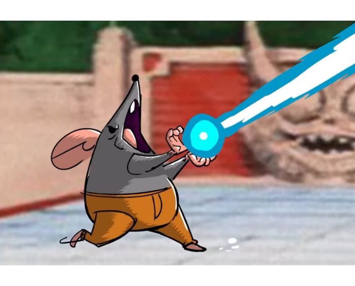 Ximb charging a glowing blue energy blast in his hands